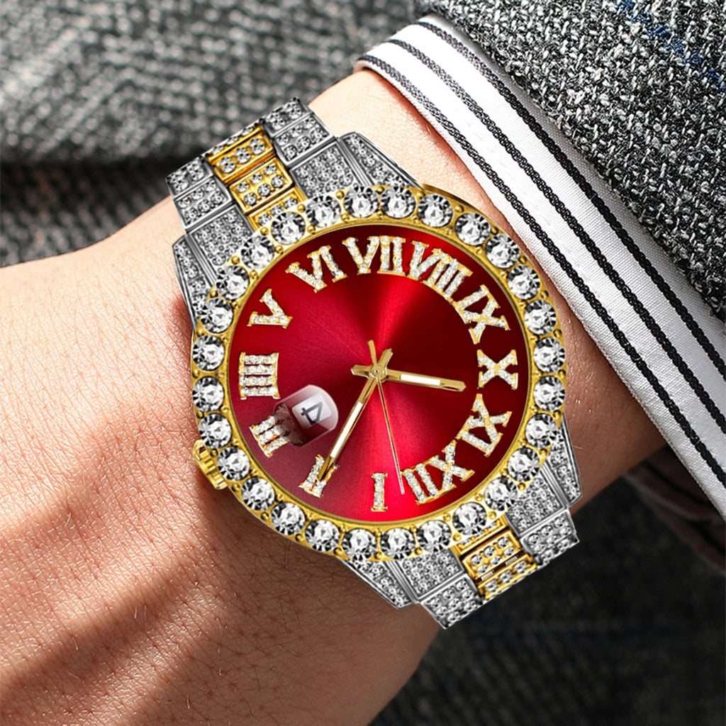 Iced Out Watch Men Luxury Brand Full Diamond Mens Watches AAA CZ Quartz Men&#39;s Watch Waterproof Hip Hop Male Clock Gift For Men