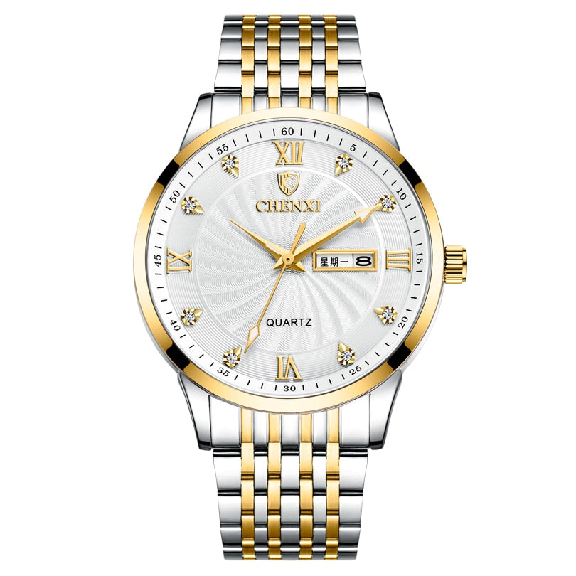 CHENXI New Couple Watches Luxury Brand Women or Men Watches Quartz Date week Clock Wristwatches Female Waterproof Montre Femme