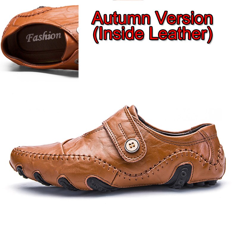 Quality Leather Shoes Men Casual Waterproof Moccasins Loafers Slip-on Shoes Breathable Male Fur Flats Sneakers Large Sizes 38-48