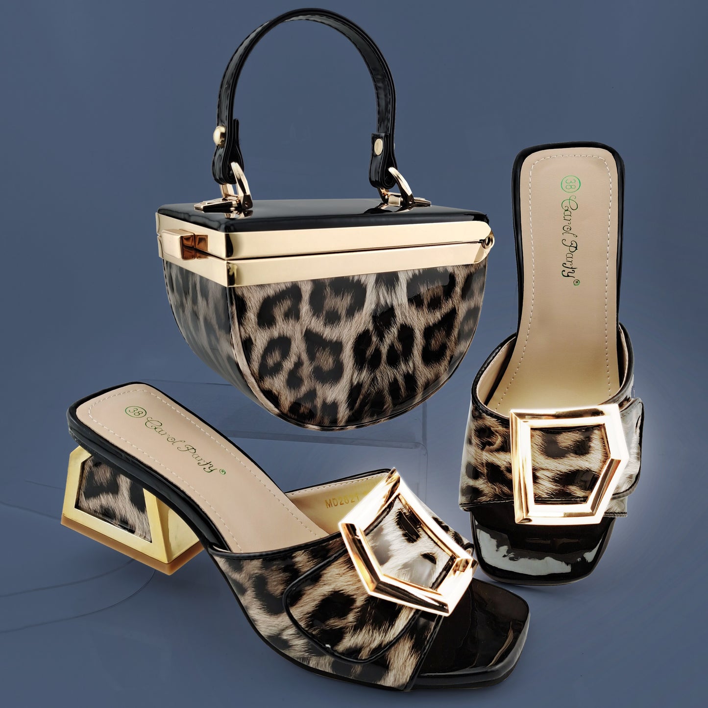QSGFC Italian Design Leopard Spots Pattern Shoes Women and Bag Matching Set Patent Leather For Party Fashion Comfortable Middle