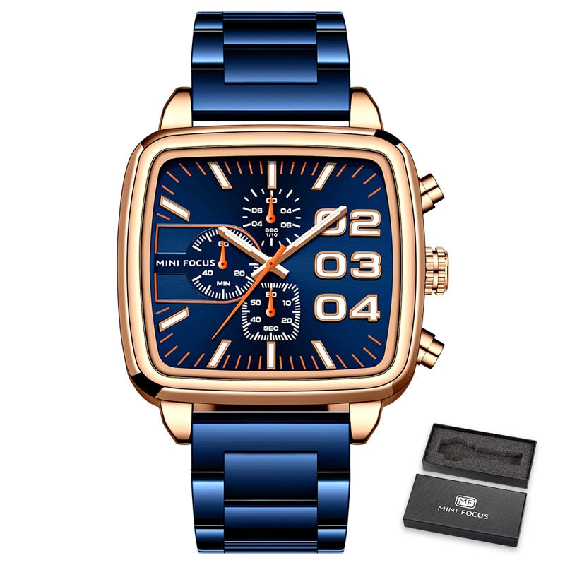 MINI FOCUS Men Business Quartz Watch Stainless Steel Top Brand Luxury Luminous Multifunctional Waterproof Male Clock +box