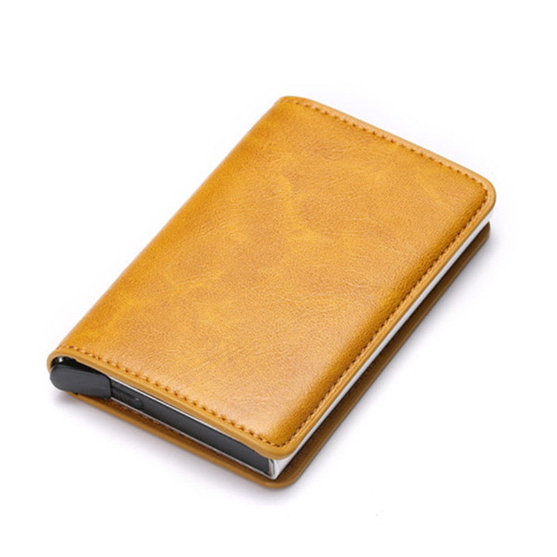 Customized 2022 Credit Card Holder Wallet Men Women RFID Aluminium Bank Cardholder Case Vintage Leather Wallet with Money Clips