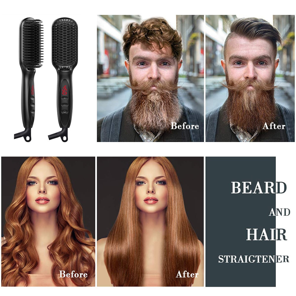 Hair Straightener Hot Comb Pro LCD Heating Electric Ionic Straighten Hair Styles Anti Static Ceramic Straightening Beard Comb