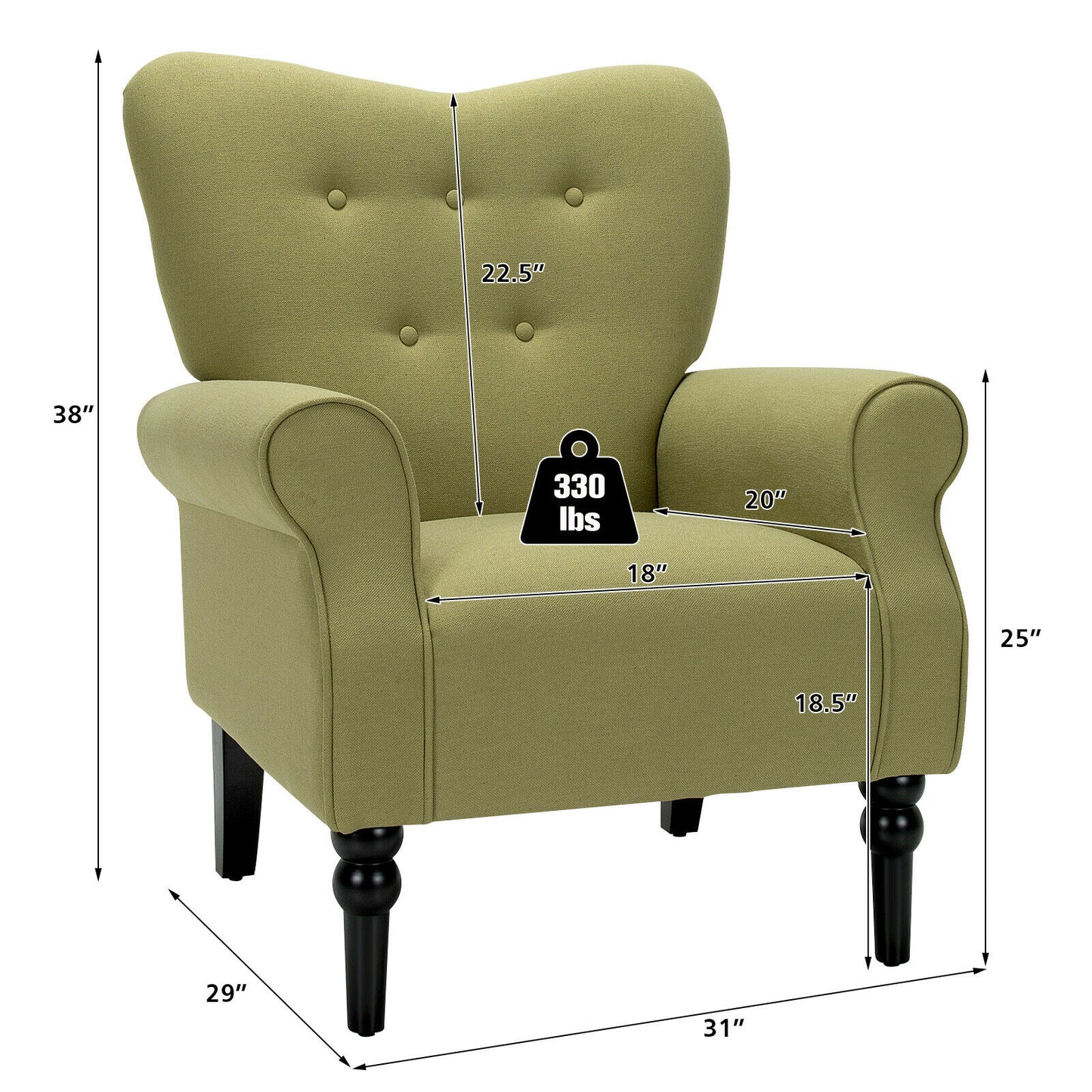Giantex Modern Accent Chair w/ Tufted Backrest &amp; Rubber Wood Legs Avocado  HV10088