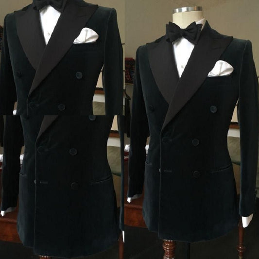 Formal  Black Double Breasted Slim Groom Wedding Prom Suits For Men Custom Made Velvet Men&#39;s Tuxedo Wedding Suits One Jacket