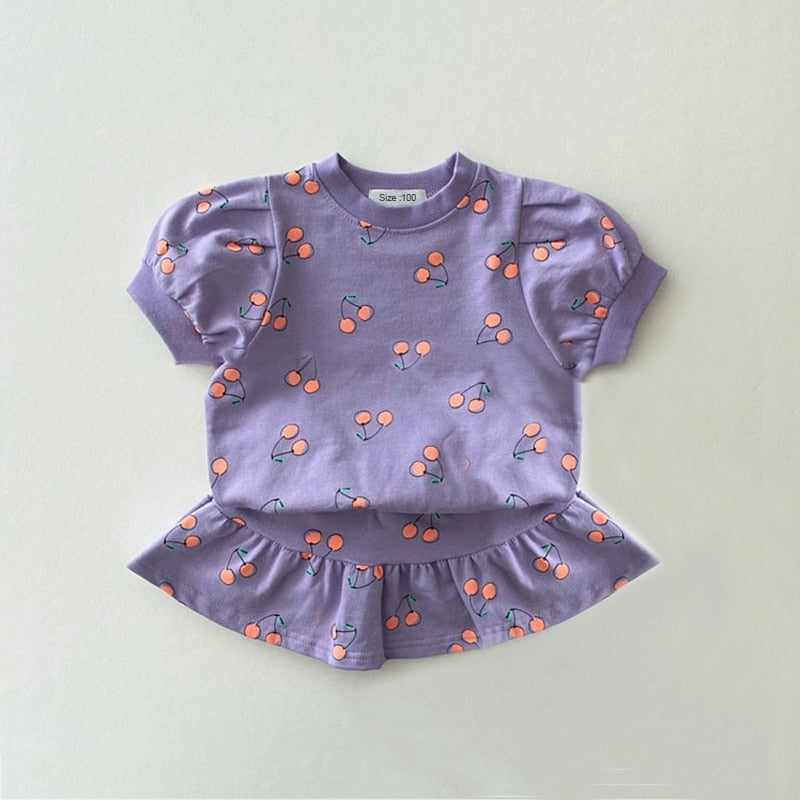 Fashion Girl Clothes Sets Summer Short Sleeve Sweatshirt Tops + Skirt 2Pcs for 1-5Y Kids Girl Clothing Sets Baby Clothes Outfits