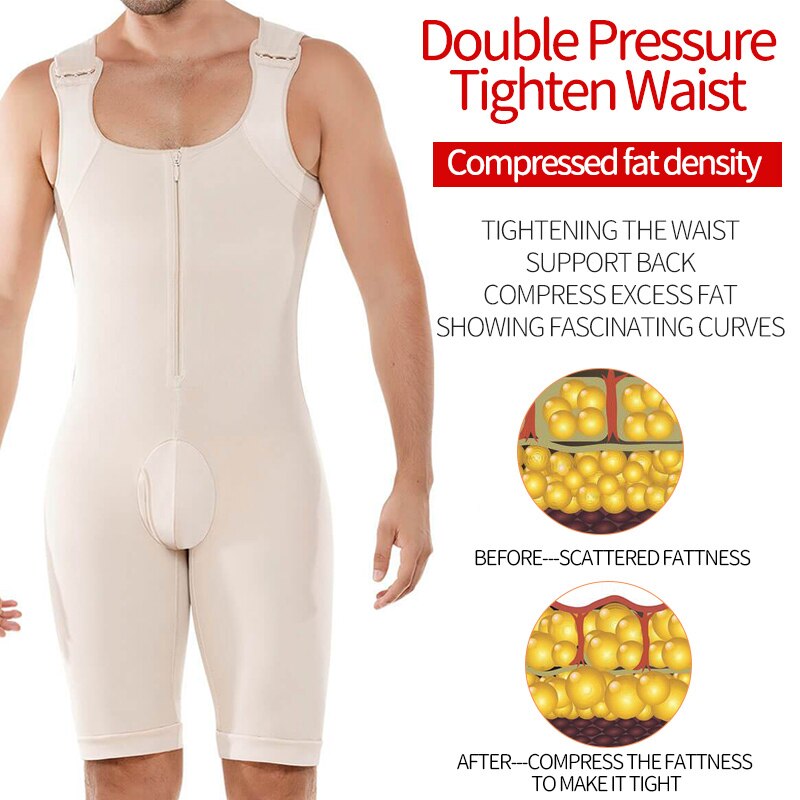 Men&#39;s Shapewear Bodysuit Tummy Control Compression Slimming Full Body Shaper Workout Abs Abdomen Underwear Plus Size Open Crotch