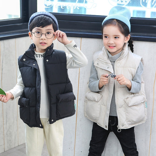 2021 Autumn Winter Girls Warm Vest Boys Thicken Waistcoat Kids Outerwear Vest Children Shiny Down Cotton Jackets Vest For 3-8 Y