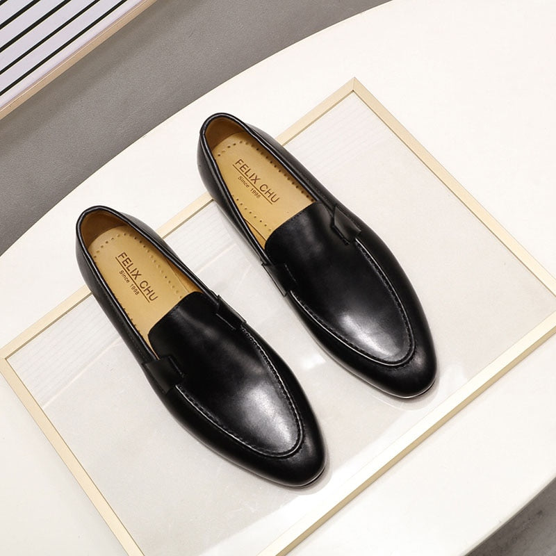 FELIX CHU Designer Fashion Mens Loafers Leather Handmade Black Brown Casual Business Dress Shoes Party Wedding Men&#39;s Footwear