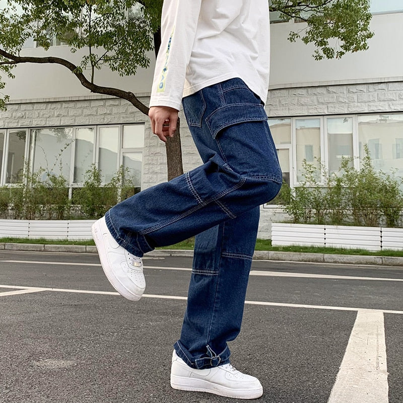 Men Wide Leg Jeans Hip Hop Casual Men&#39;s Straight Baggy Denim Pants Streetwear Skateboard Pant Neutral Trousers Plus Size S-5XL