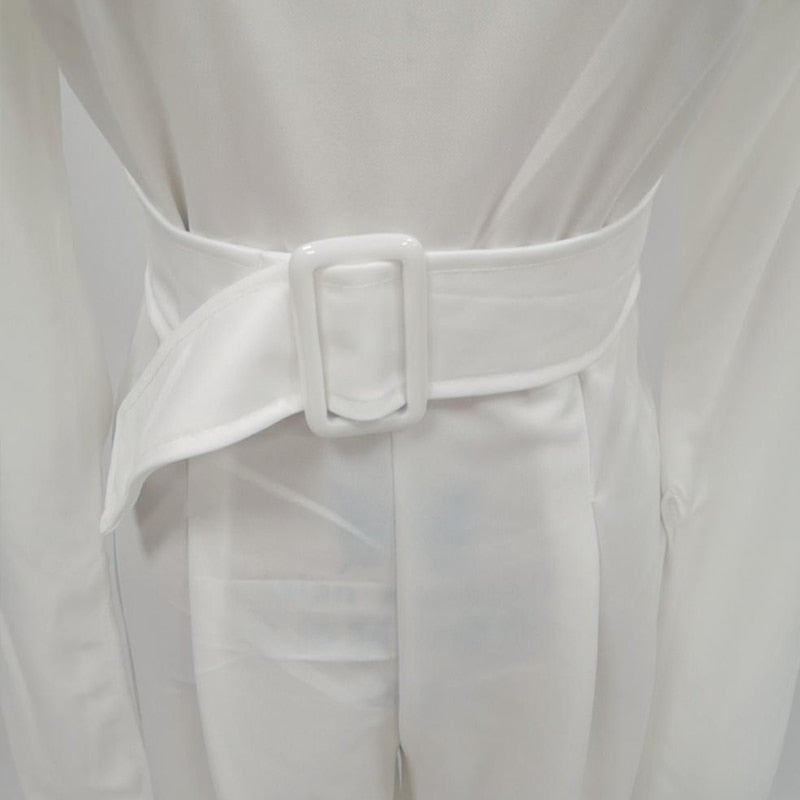 Fashion Jumpsuit Woman Long Sleeve Bodycon Tops&amp;long Pants White Women Rompers Elegant Wide Leg Flared Pants Jumpsuit