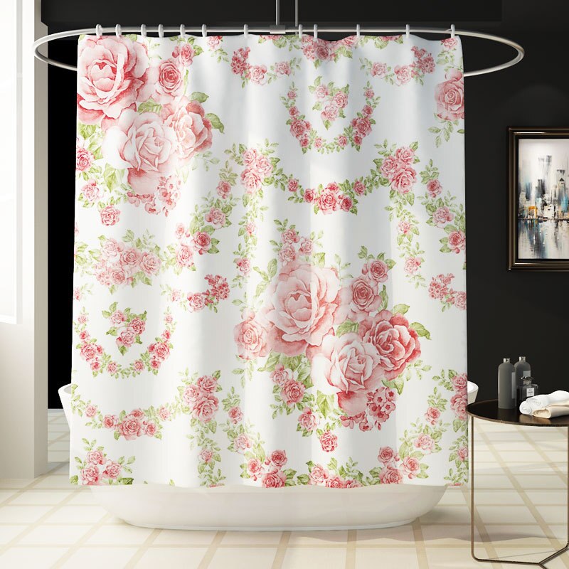 Floral Bath Mat and Shower Curtain Set Shower Curtain with Hooks Bath Rugs Anti Skid Bathroom Carpet Toilet Foot Pad Bath Mat