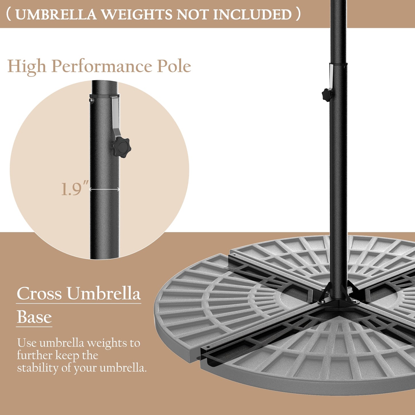 Costway 10&#39; Hanging Solar LED Umbrella Patio Sun Shade Offset Market W/Base OP70754