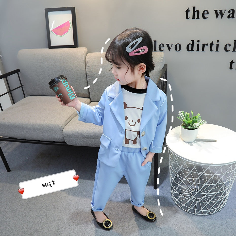 Girls Suit Set Solid Jacket + Pants Clothes For Girls Spring Autumn Girls Sets Clothing Casual Style Tracksuits For Children