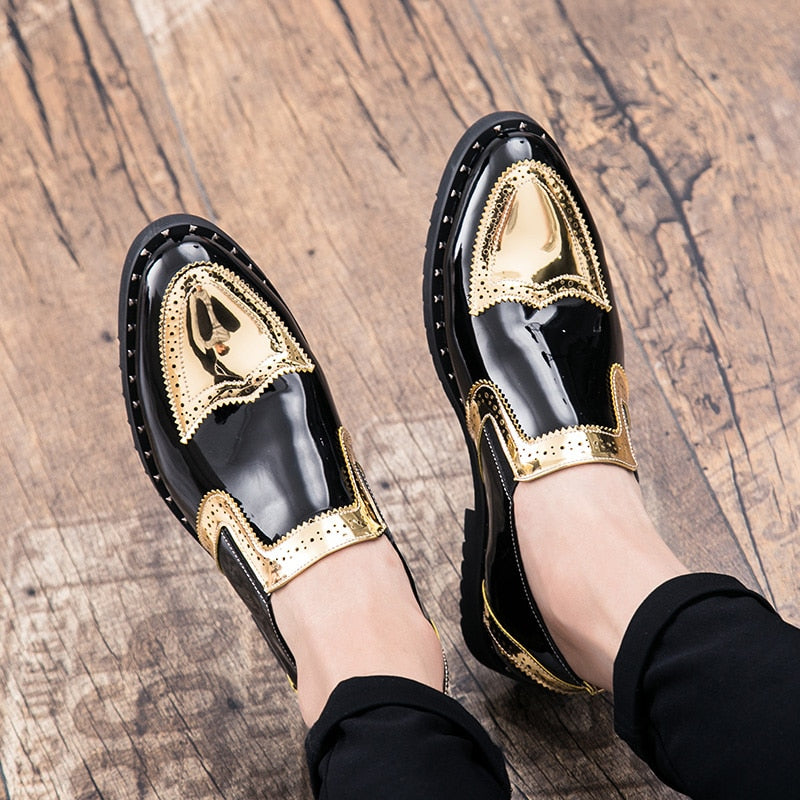 Platform leather shoes Casual Men Brogue Patent Leather Shoes Man lace up Oxford Dress Shoes Elevator Formal club party shoes