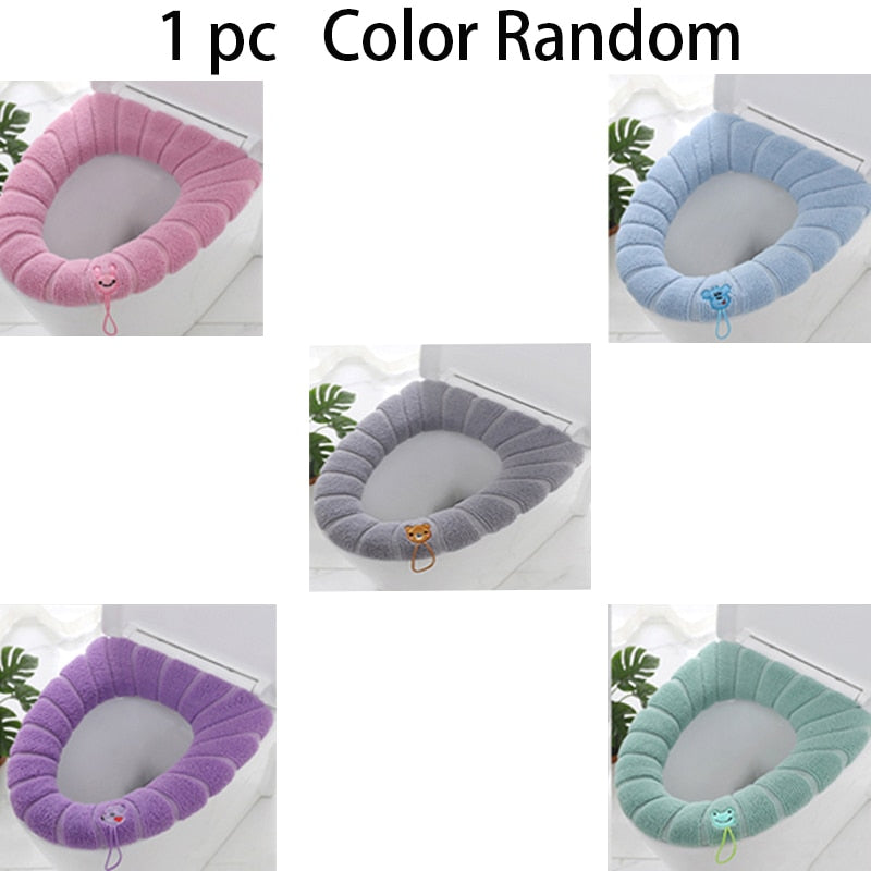 Toilet Seat Cover Home Winter Heated Washable Toilet Seat Lid Bathroom Supplies Soft Toilet Pad Case Waterproof Bathroom Cover