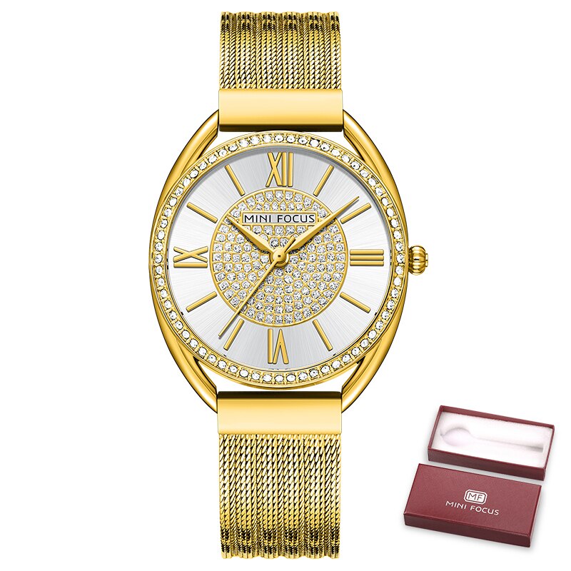 MINI FOCUS Trendy Crystal Watch for Women Business Dress Ladies Watches Top Brand Luxury Diamond Quartz  Steel Strap Wristwatch