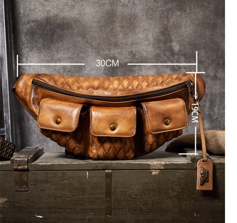 Dumpling Chest Bag, the First Layer of Vegetable Tanned Cowhide, Retro Leather Men&#39;s Shoulder Messenger Bag, New Riding Men Bags