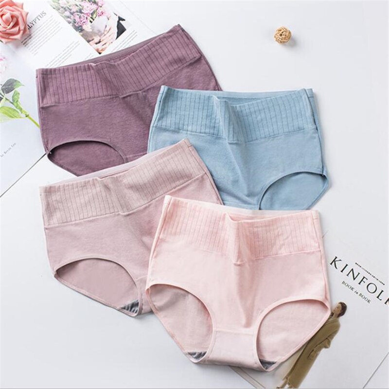 3 Pcs Cotton Women&#39;s Underwear Panties Solid High Waist Briefs Breathable Underpants Seamless Soft Plus Size Women Lingerie
