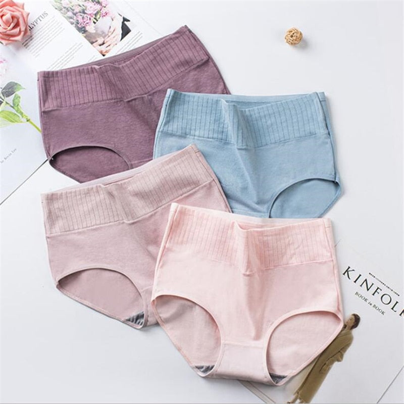 3 Pcs Cotton Women&#39;s Underwear Panties Solid High Waist Briefs Breathable Underpants Seamless Soft Plus Size Women Lingerie
