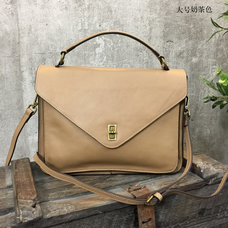 Women Briefcase Genuine Leather Handbags Female Commuter Lock Bag Simple Shoulder Messenger Bag Green 2022 Business Casual Soft