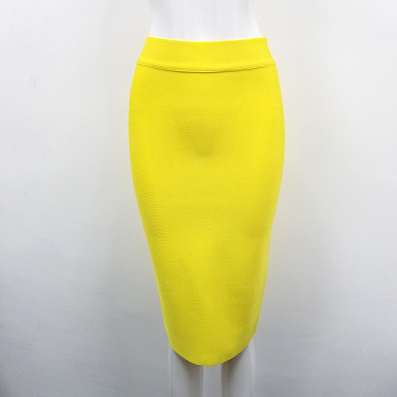 16 Colors High Quality Tight Pink Green Black Rayon Knee Length Bandage Skirt Night Club Party Skirt