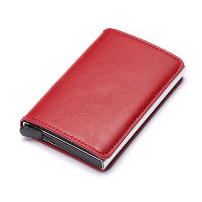 Customized 2022 Credit Card Holder Wallet Men Women RFID Aluminium Bank Cardholder Case Vintage Leather Wallet with Money Clips
