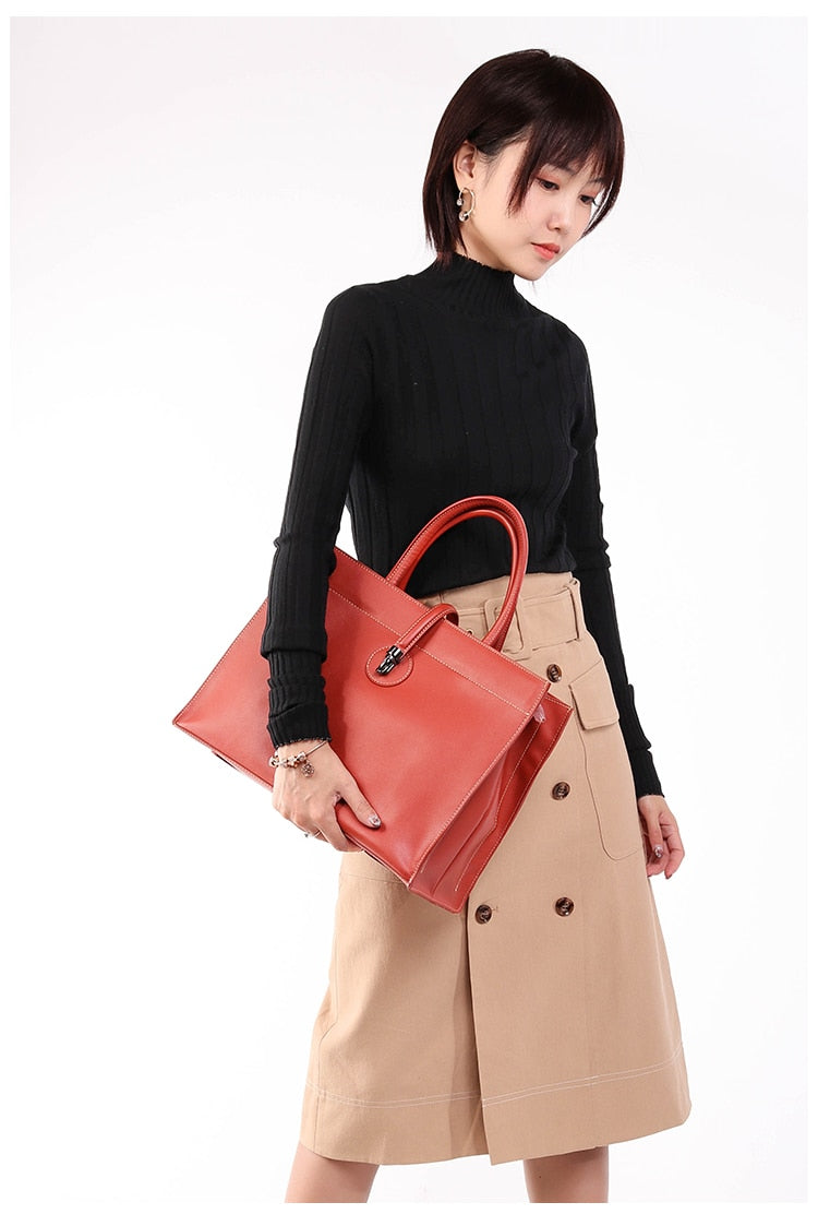 Genuine Leather Bags Women 2022 New Handbags Tote Bags Female Large Capacity Commuter Briefcase Leather Shoulder Messenger Bags