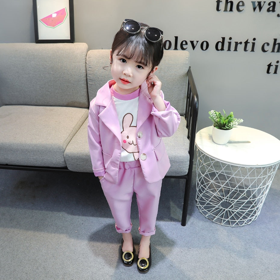 Girls Suit Set Solid Jacket + Pants Clothes For Girls Spring Autumn Girls Sets Clothing Casual Style Tracksuits For Children