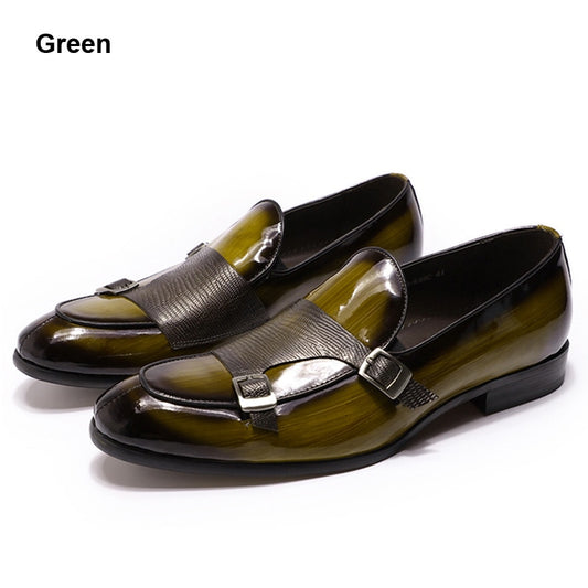 FELIX CHU Brand Patent Leather Mens Loafers Wedding Party Dress Shoes Black Green Monk Strap Casual Fashion Men Slip On Shoes