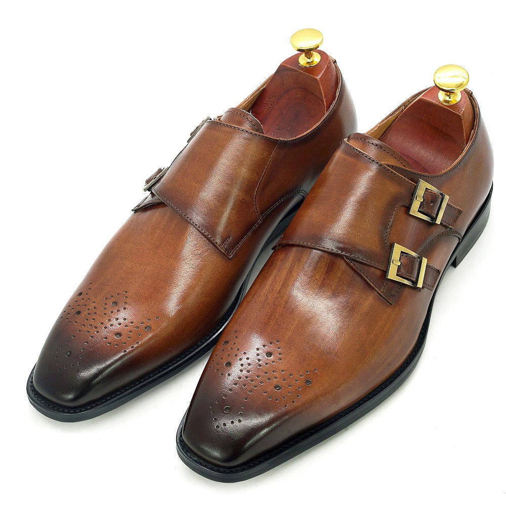Size 6-13 Classic Monk Strap Buckle Strap Mens Dress Shoes Calf Genuine Leather Handmade Luxury Brogue Formal Shoes for Men