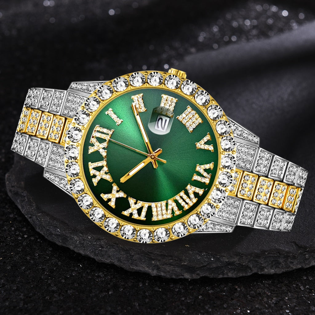 Iced Out Watch Men Luxury Brand Full Diamond Mens Watches AAA CZ Quartz Men&#39;s Watch Waterproof Hip Hop Male Clock Gift For Men