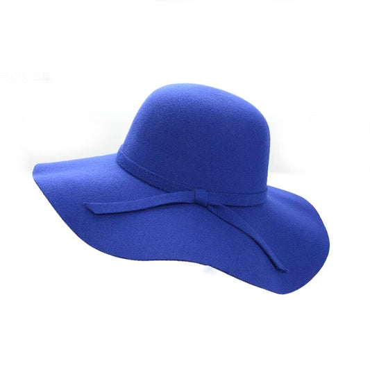 Women&#39;s Wide Brim Felt Bowler Faux Wool Fedora Hat Floppy Sun Bowknot Cloche Cap Bowlers Hat for Ladies gorros mujer invierno