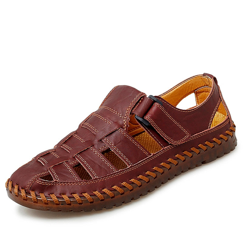 New Summer Genuine Leather Roman Men&#39;s Sandals Business Casual Shoes Outdoor Beach Wading Slippers Men&#39;s Shoes Big Size 38-48