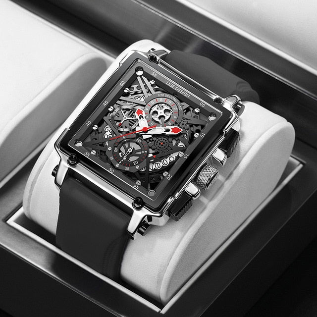 LIGE Casual Sport Watches for Men Top Brand Luxury Military Silicone Wrist Watch Man Clock Rectangle Chronograph Wristwatch