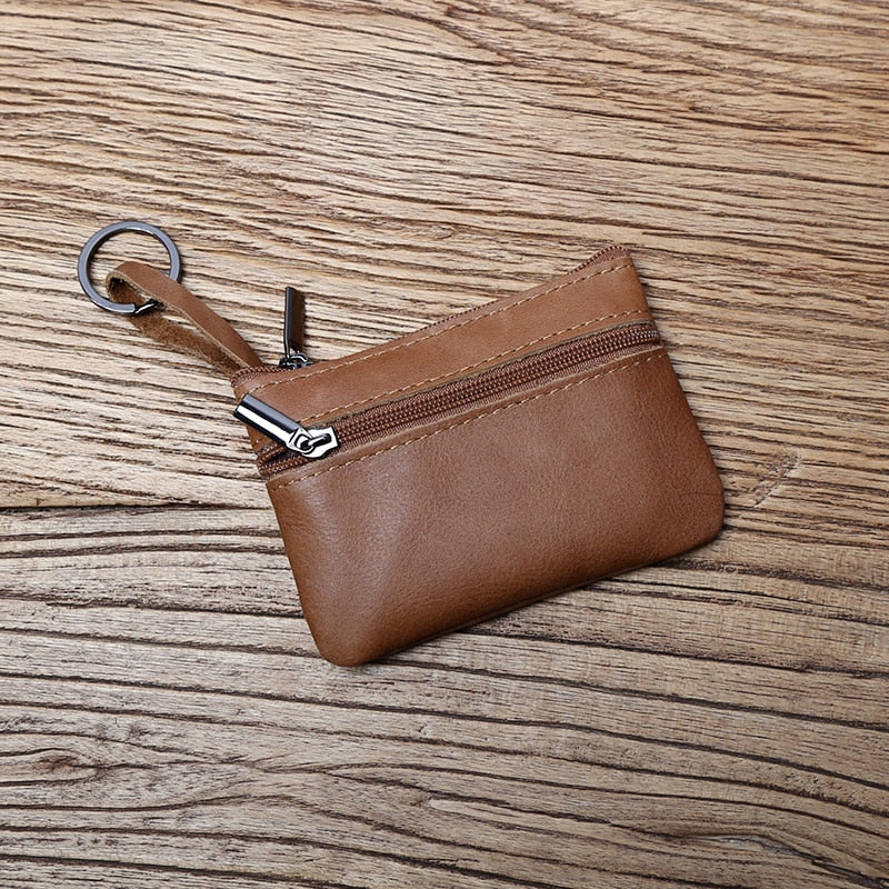 Genuine Leather Mini Coin Purse for MenTop Layer Cowhide Wallet Women Zipper Vintage Card Bag Short Lady Wallet Key Case NZPJ