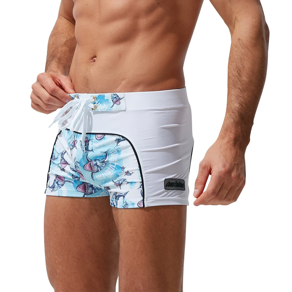 Heavywood Summer Men&#39;s Swimming Trunks Waterproof Swimwear Shorts Color Printed Nylon Boxer Swimsuit Male Swim Surf Beach Shorts