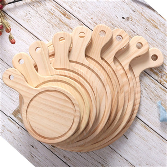 Wooden Pizza board Round with Hand Pizza Baking Tray Pizza Stone Cutting Board Platter Pizza Cake Bakeware Tools