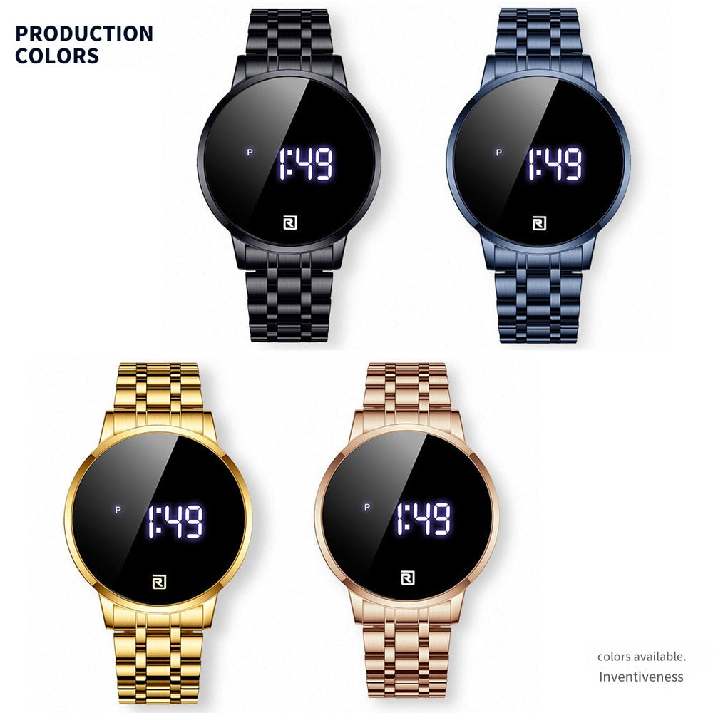 REWARD Men Watches Top Luxury Brand Fashion Touch LED Digital Watch Men Gold Steel Band Waterproof Wristwatch relogios masculino