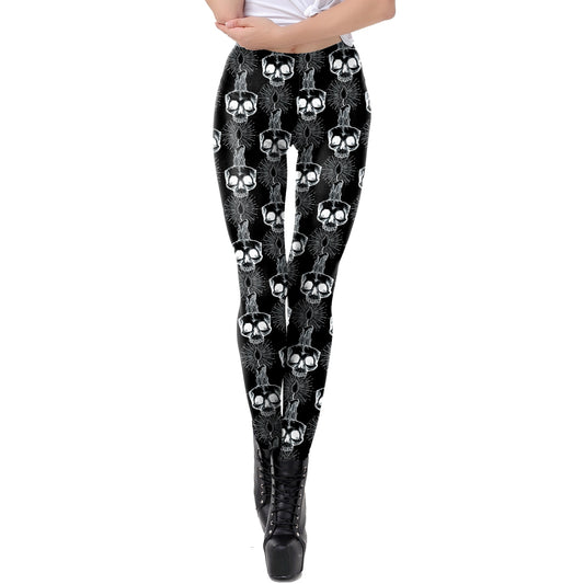 [You&#39;re My Secret] Brand Hot Sale Leggings Gothic Skull Punk Women Legging Retro Mid Waist PUSH UP Leggins Workout Ankle Pants