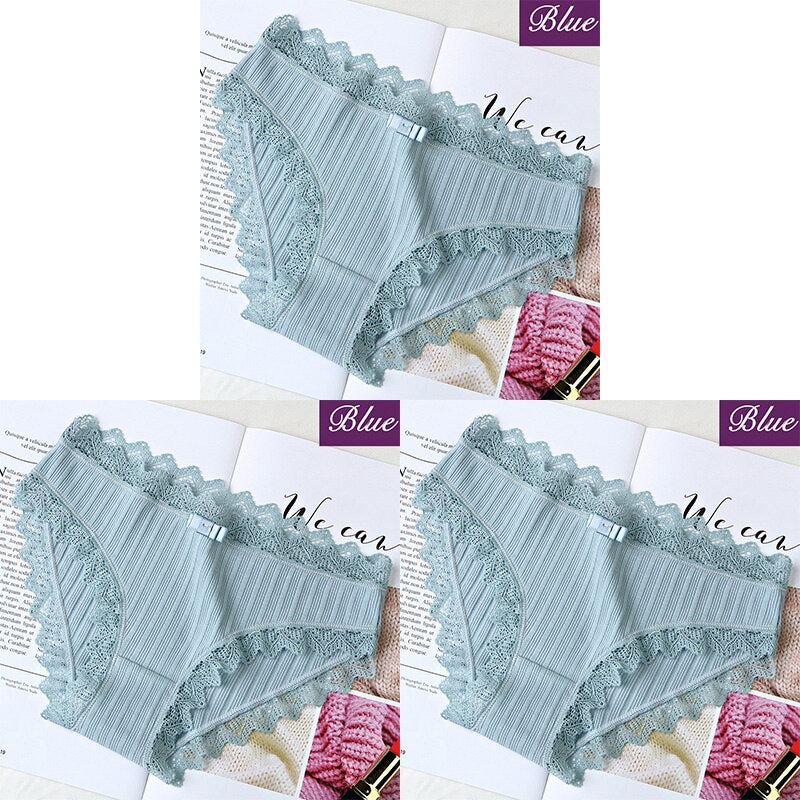 3Pcs Cotton Panties Female Underpants Sexy Panties For Women Lace Briefs Underwear Comfortable Ladies Pantys Lingerie 6 Color