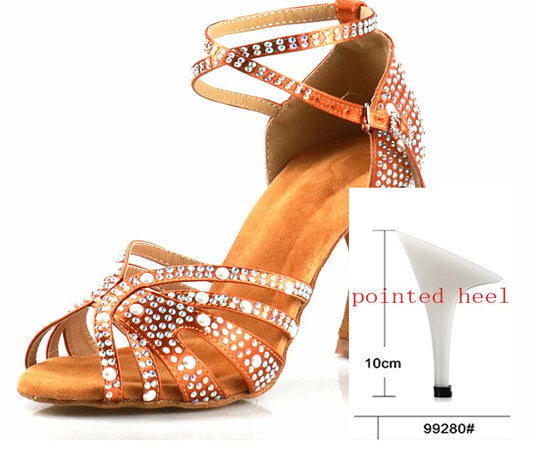 WUXIJIAO Women Latin Dance Shoes Rhinestones Soft Bottom Salsa Shoes For Dancing Ladies Sandals Women&#39;s Wedding Hight Heels 7.5C