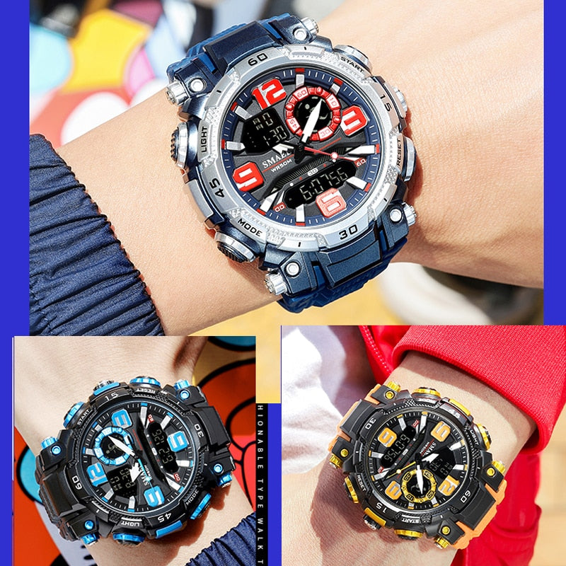 SMAEL Top Luxury Watches Men Dual Display Watch Waterproof Men&#39;s Sport Wristwatch Mens Military Army Clock Male Stopwatch 1921