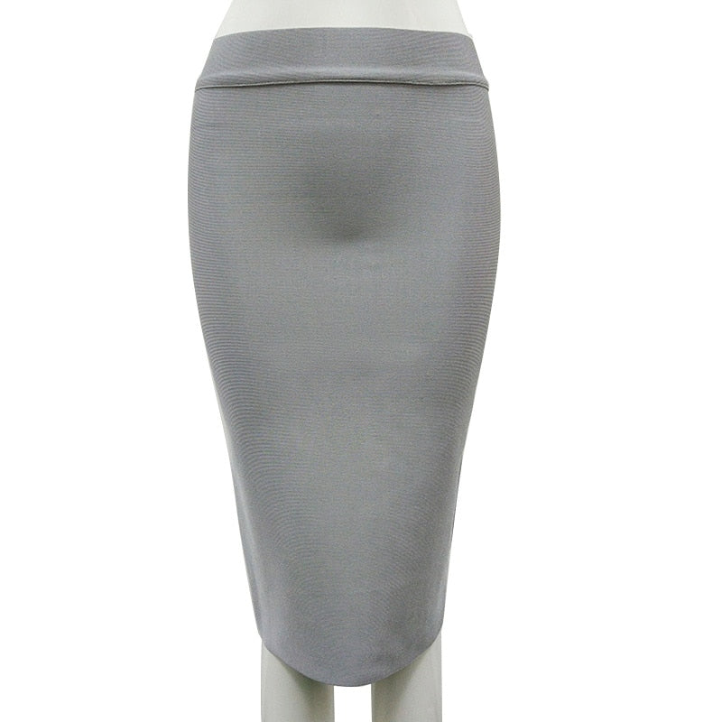 16 Colors High Quality Tight Pink Green Black Rayon Knee Length Bandage Skirt Night Club Party Skirt