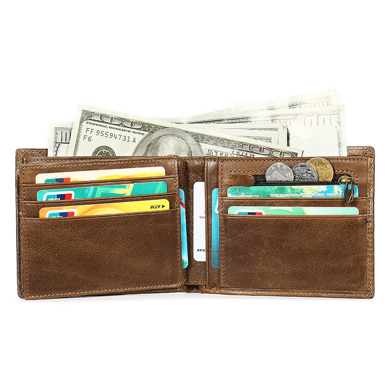 High Quality Men&#39;s Wallet Genuine Leather Wallets Men Splice Zipper Money Bag with Coin Pocket Male Purse Cards photo Holder