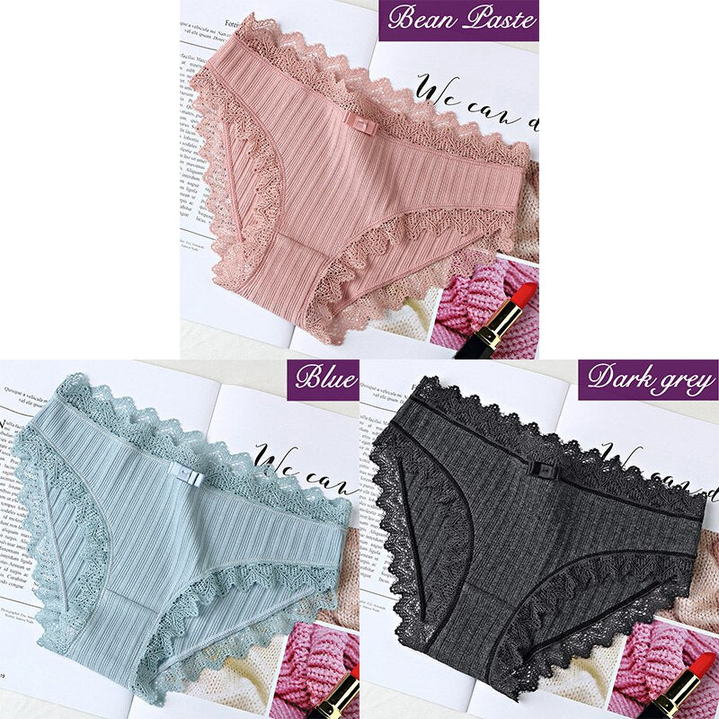 3Pcs Cotton Panties Female Underpants Sexy Panties For Women Lace Briefs Underwear Comfortable Ladies Pantys Lingerie 6 Color