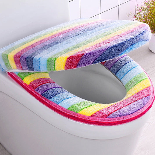 Plush Toilet Seat Mat with Lid Cover Warm Bathroom Mats 2PCS  Close Stool Pad Cover Thicken Toilet Seat Cushion Set Home Decor