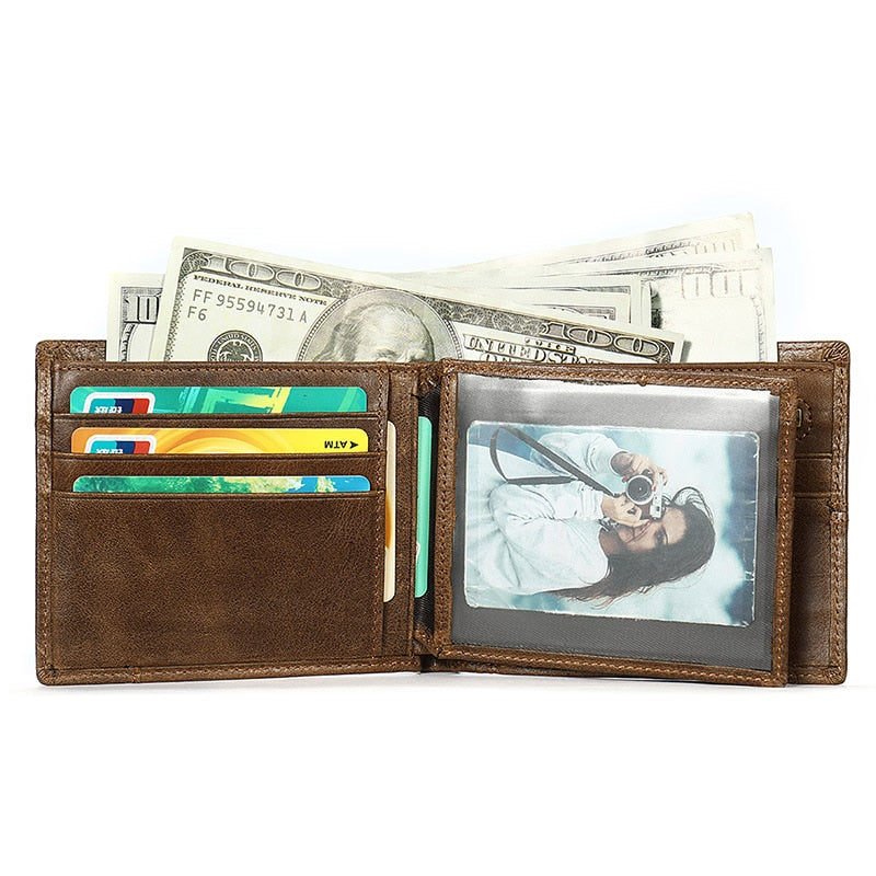 High Quality Men&#39;s Wallet Genuine Leather Wallets Men Splice Zipper Money Bag with Coin Pocket Male Purse Cards photo Holder