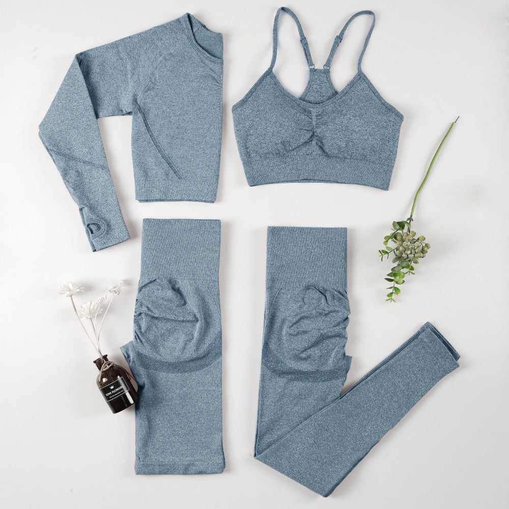 NORMOV Yoga Sets 2/3/4 Pieces Sports Seamless Fitness Suits Gym Sexy Sets 2021 Long Short Women Set Workout Sportswear