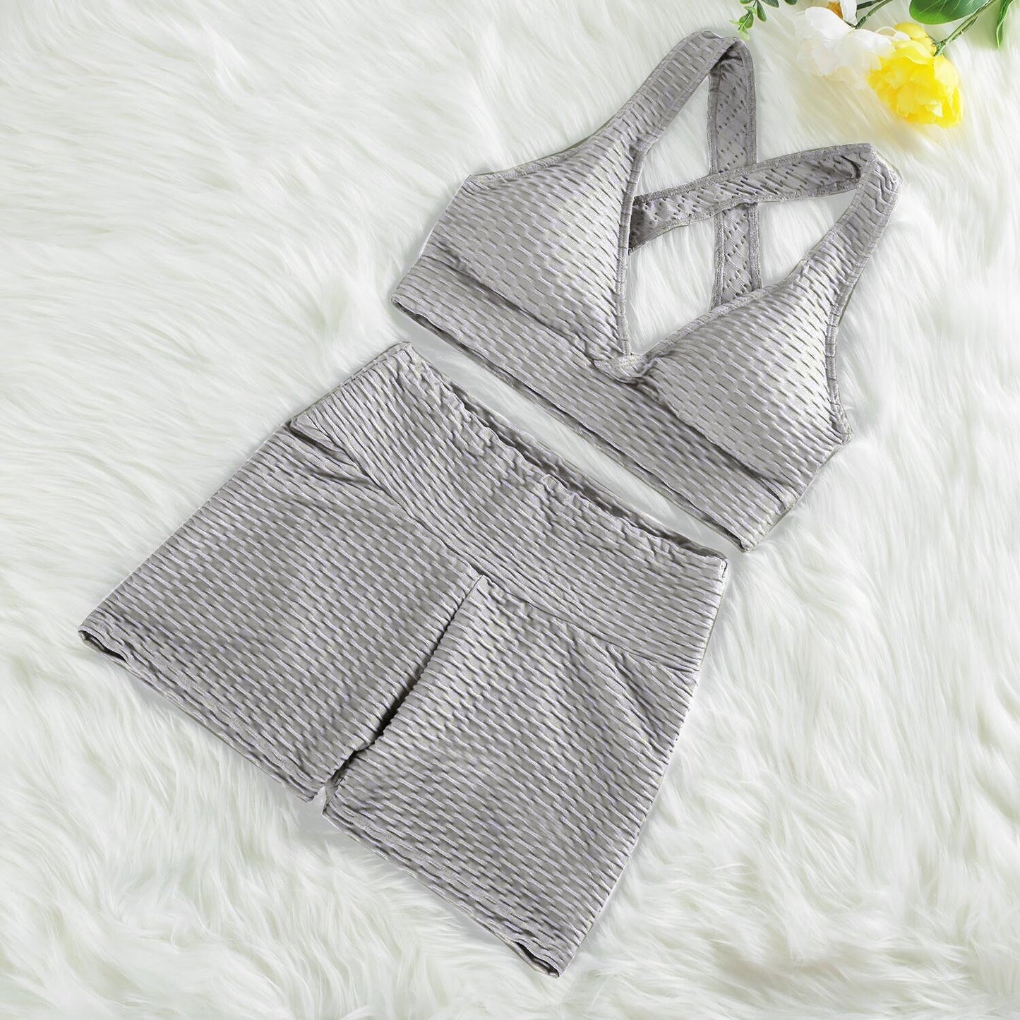 NORMOV Anti Cellulite 2/3PCS Long Seamless Yoga Set Gym Set Women Fitness High Waist Leggings Shorts Bra Skinny Sports Set Gym